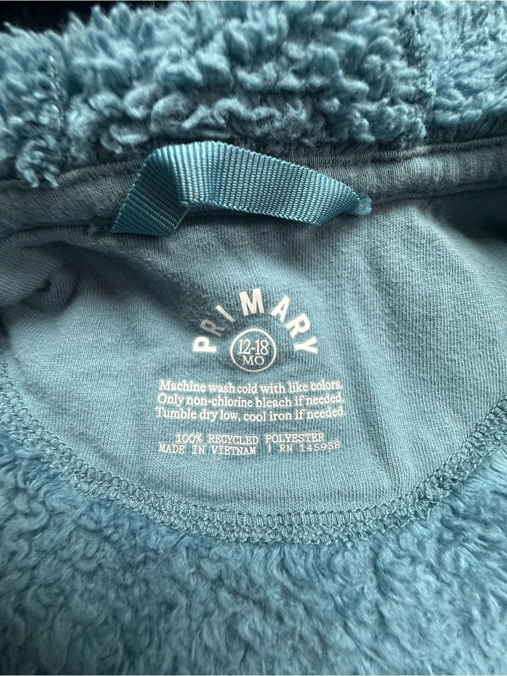 Primary Teal Hooded Sherpa Jacket 12-18 Months